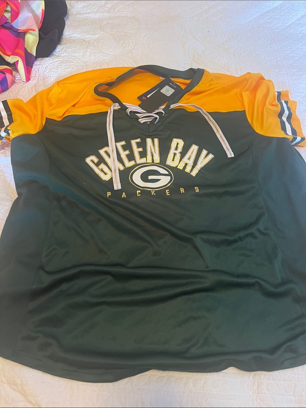 Green & Gold Lace-Up Jersey Top